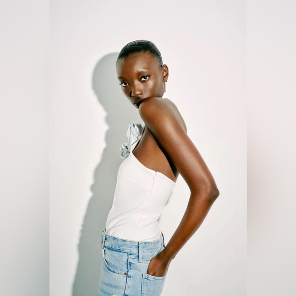 ZARA RHINESTONE FLORAL HALTER BODYSUIT - Medium - Picture 11 of 16